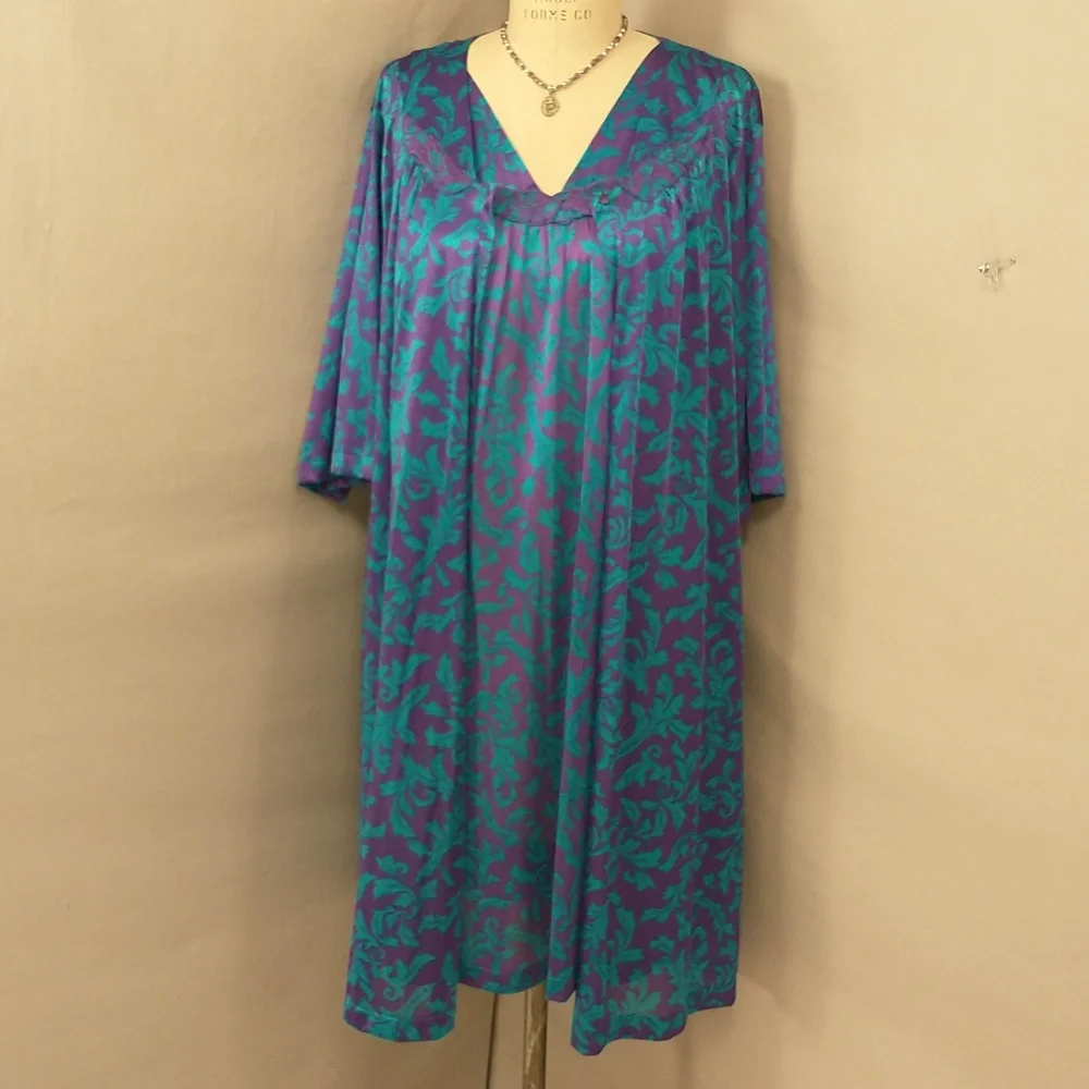 Bright Vintage Nightgown & Robe Vassarette Rich Color USA Made Matching Set